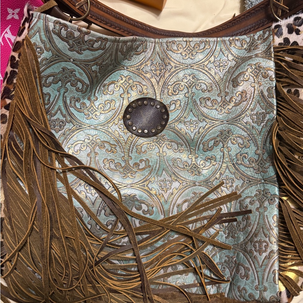 Fringed Patterned Shoulder Bag - image 1